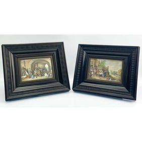 Pair of 19th C. Miniature Plaques After Teniers