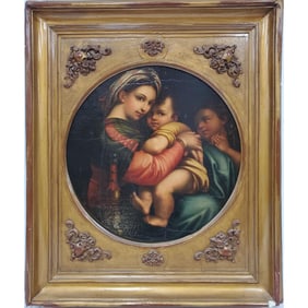 18th C. Painting Oil on Canvas Laid on Board