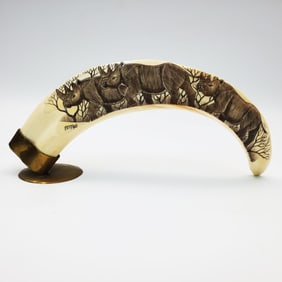 Old Signed Warthog Tusk Scrimshaw