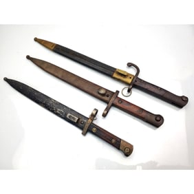 Lot of 3 Antique WW1 Bayonets w/ Scabbards
