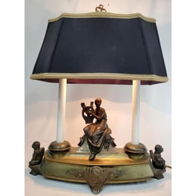 Antique 19th C. Large Bronze Figural Inkwell Lamp