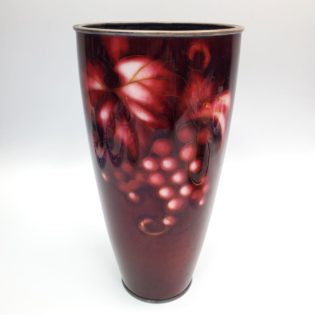 Japanese Ando Red Cloisonne Vase w/ Silver (1 of 6)