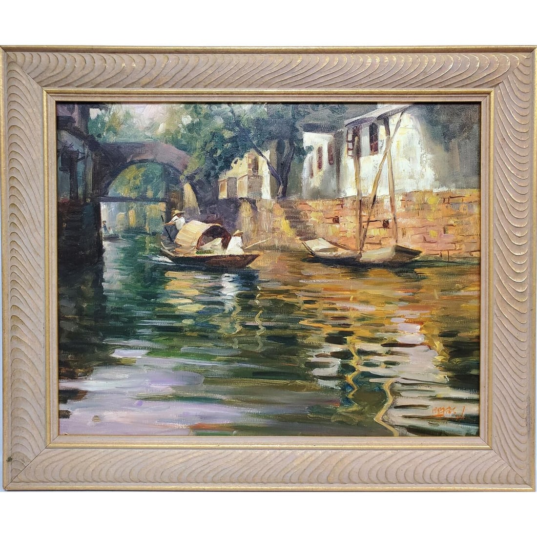 Illegibly Signed Chinese Painting, Oil on Canvas (1 of 6)