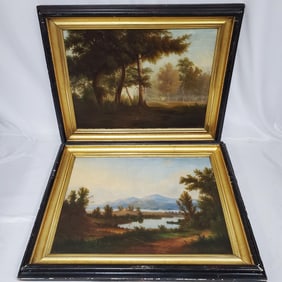 2 19th C. Antique Signed Paintings Oil on Canvas