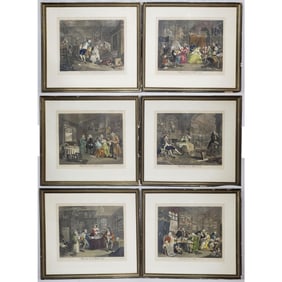 6 Antique Hand Colored Engravings, William Hogarth