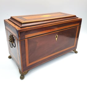 Antique 19th Century Mahogany Wood Tea Caddy