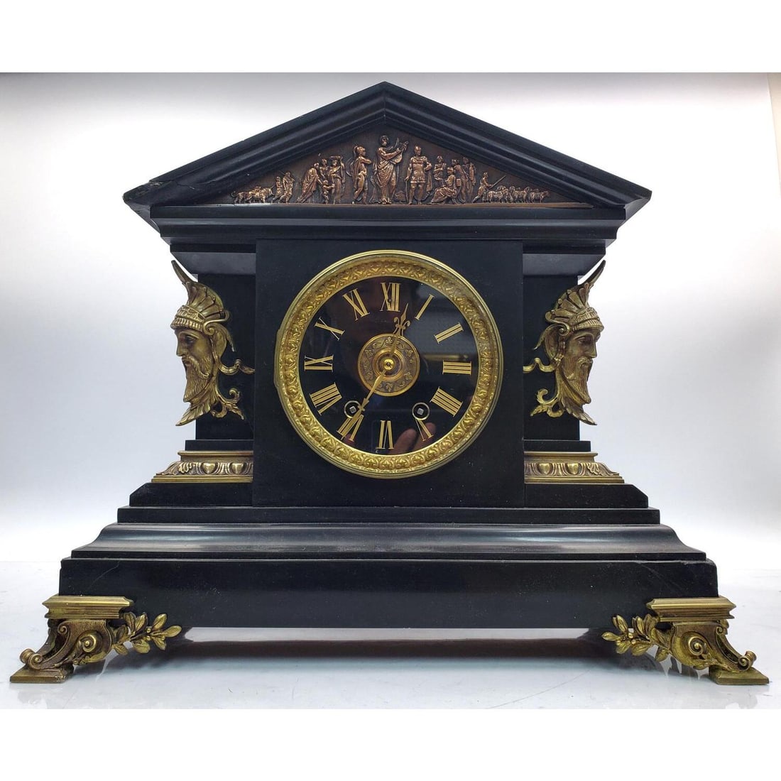 Antique Marble & Heavy Bronze Mantel Clock (1 of 12)