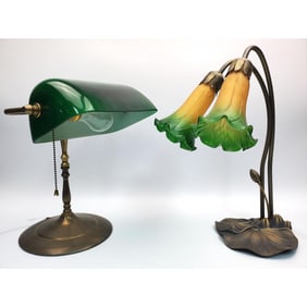 Lot of 2 Lamps Including 1 Bankers Lamp