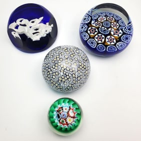 Lot of 4 Vintage Art Glass Paperweights