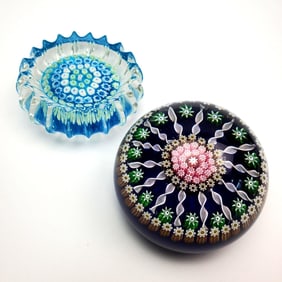 Lot of 2 Scottish Millefiori Glass Paperweights