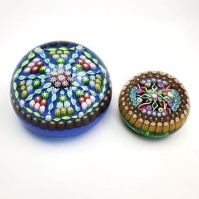 Lot of 2 Perthshire Millefiori Glass Paperweights