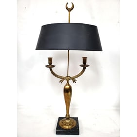 Antique Bronze 2-Light Bouillotte Lamp on Marble