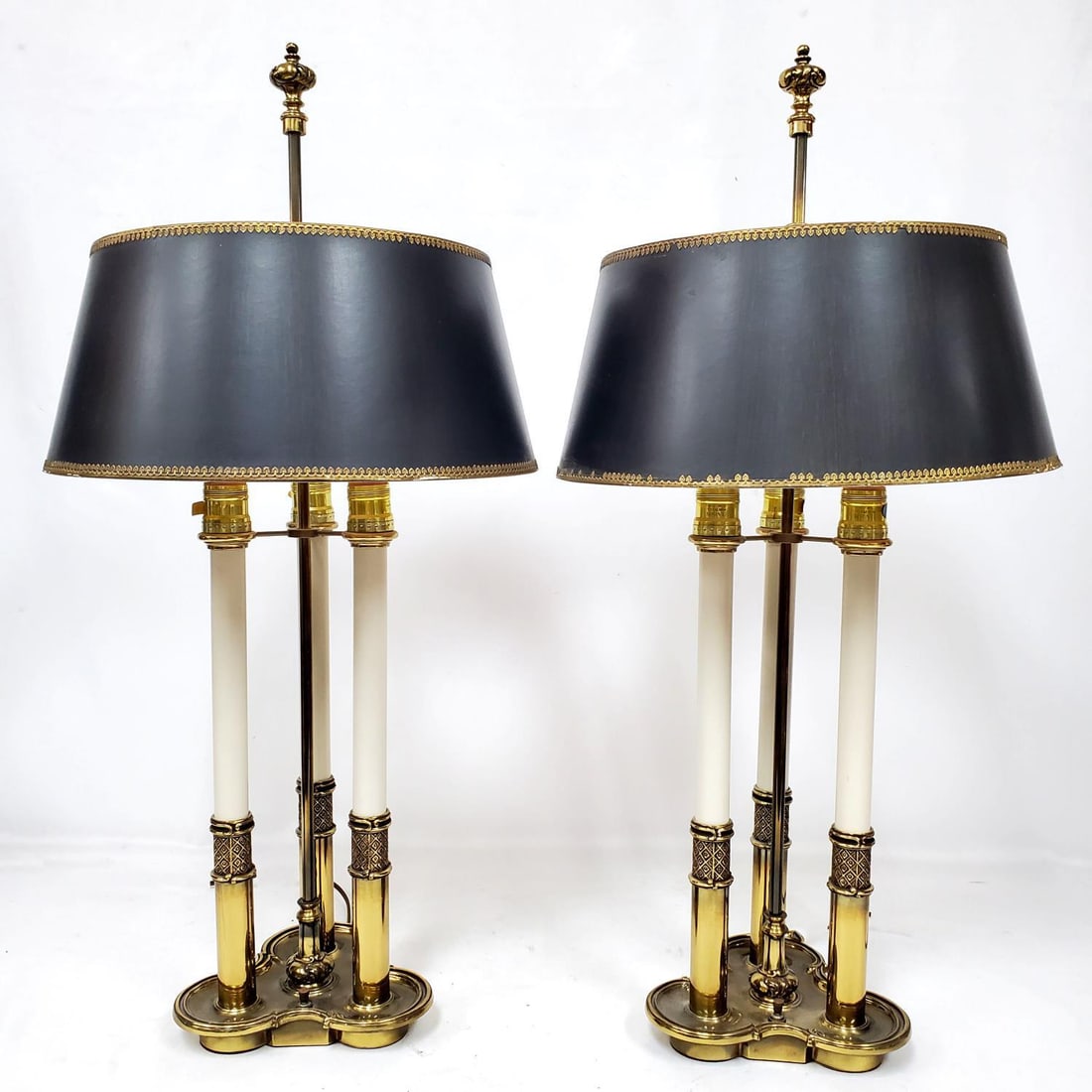 Pair of Antique Brass 3-Light Bouillotte Lamps (1 of 4)