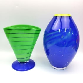 Lot of 2 Vintage Kosta Boda Art Glass Vases