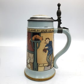 Antique German Mettlach Stoneware "Bowling" Stein