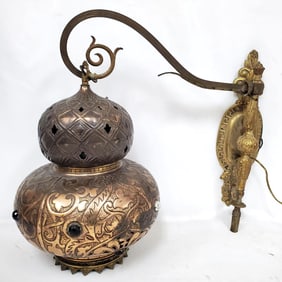 Antique Brass & Glass Cabochon Sconce