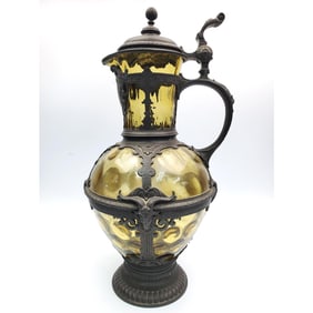 Large Antique Glass & Metal Stein, Probably German