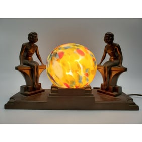 Antique Art Deco Figural Spelter & Multicolored La