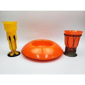 Lot of 3 Art Deco Czechoslovakian Art Glass Items
