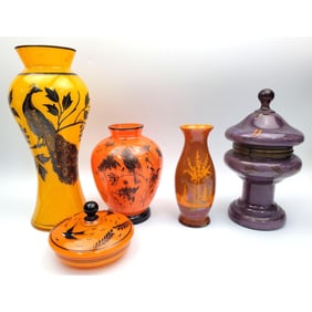 Lot of 5 Art Deco Czechoslovakian Art Glass Items