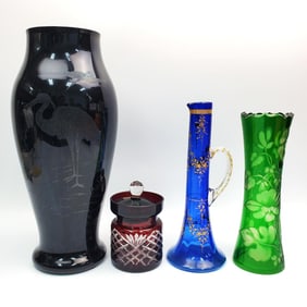 Lot of 2 Art Deco Czechoslovakian Art Glass Vases