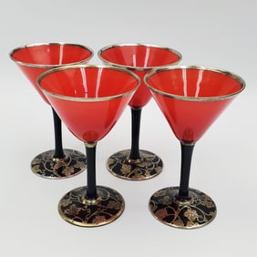 Set of 4 Vintage Red & Black Martini Glasses