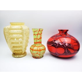 Lot of 2 Art Deco Czechoslovakian Art Glass Vases