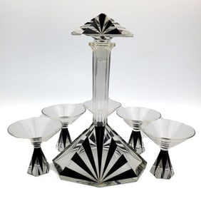 Vintage Czechoslovakian Art Deco 6 Pc Liquor Set