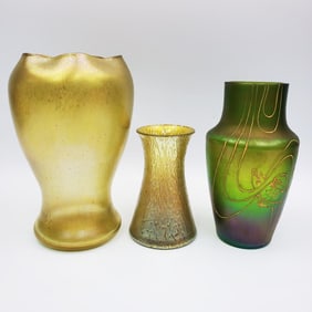 Lot of 2 Loetz & 1 Kralik Art Glass Vases