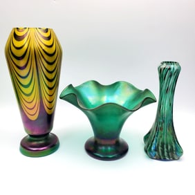 Lot of 3 Bohemian & Czechoslovakian Art Glass Vases