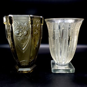 Pair of Verlys French Art Deco Art Glass Vases