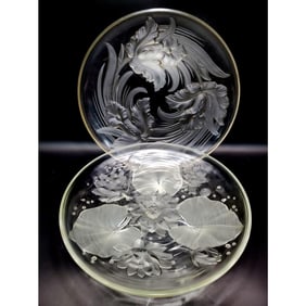 Pair Verlys French Art Deco Glass Plate Chargers