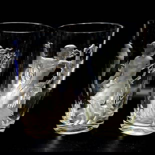 Pair of Verlys Carl Shultz French Art Glass Vases: Pair of Verlys Carl Shultz French Art Deco Art Glass Vases, "Four Seasons". Signed & Numbered on the Bottom. Condition: Generally Very Good. Dimensions: Each H-8.25" x Dia-5". Provenance: From a Long