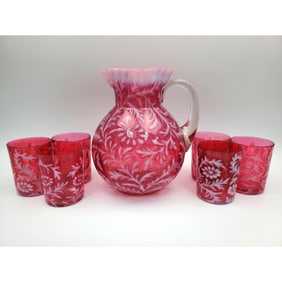 Antique Northwood Ruffle Opalescent Lemonade Set