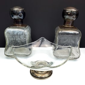 3 Antique or Vintage Silver Mounted Glass Items