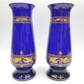 Attrib. to Baccarat Pair of Double Overlay Vases