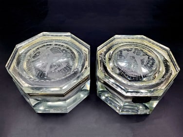 Pair Erte Designed Alessandro Mandruzza Glass Caskets/Boxes