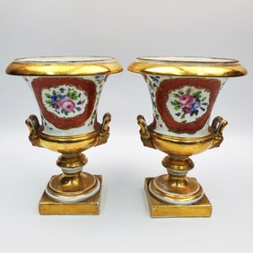 Pair of Antique French Hand-Painted Porcelain Vase