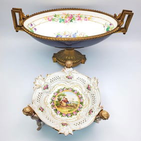 Antique Sevres Style Porcelain, Bronze Centerpiece