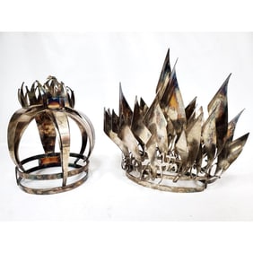 Lot of 2 Vintage Judaica Signed Silver Plated Torah Crowns by "Chayat"