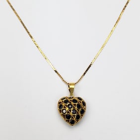 Fine 14K Gold & Two Color Semi Precious Stones Heart Pendant Necklace