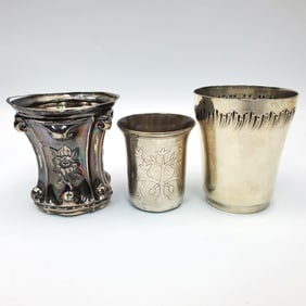 3 Judaica Antique Continental Silver Kiddush Cups