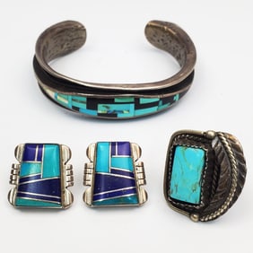 Lot of 3 Vintage Navajo Silver Jewelry Items