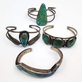 Lot of 4 Vintage Navajo Silver Cuff Bracelets