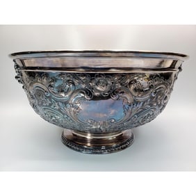 Large Antique Reed & Barton Hand Chased Punch Bowl