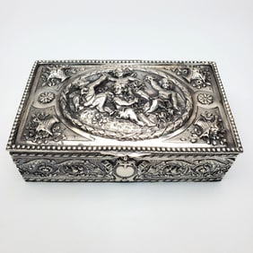 Antique Heavy German "Hanau" 800 Silver Cupid Box