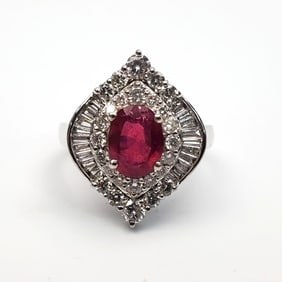 14K White Gold, Natural Ruby & Diamond Ring