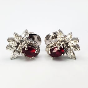 Pair of Platinum, Diamonds & Ruby Earrings