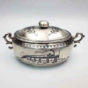 Antique Persian/Russian Niello Silver Sugar Bowl