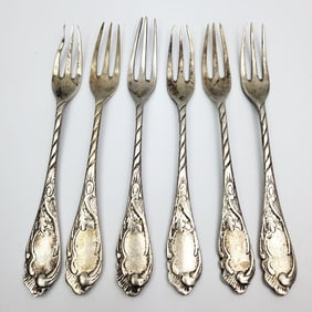 6 Probably Antique Russian Silver Caviar Forks